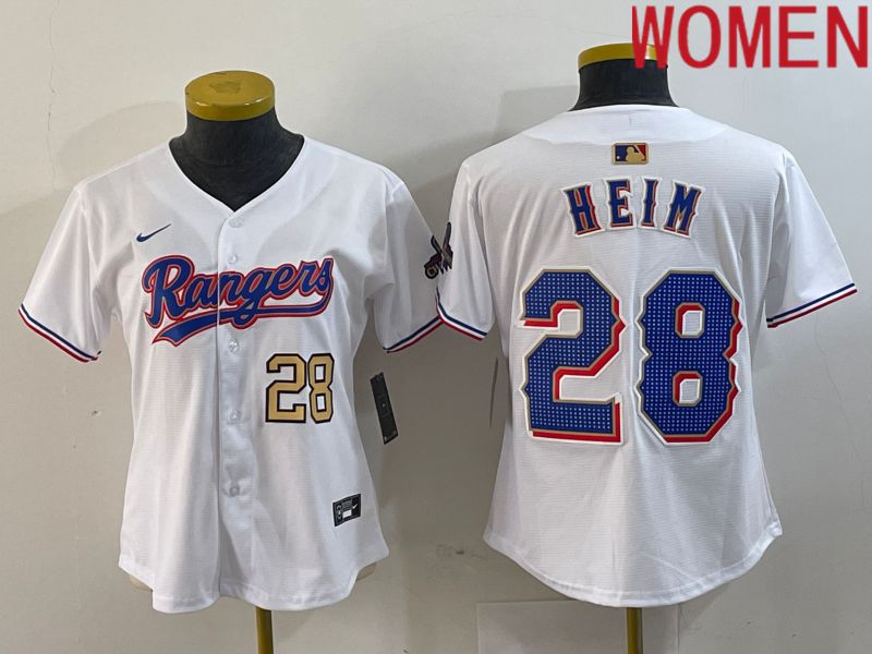 Women Texas Rangers #28 Heim White Champion Game Nike 2024 MLB Jersey style 3->women mlb jersey->Women Jersey